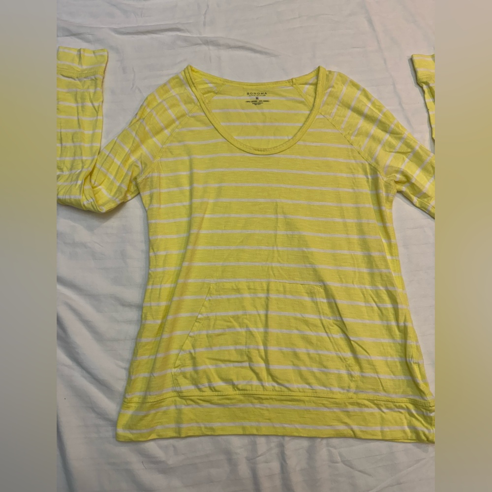 Sonoma Yellow and White Striped Long Sleeve Top